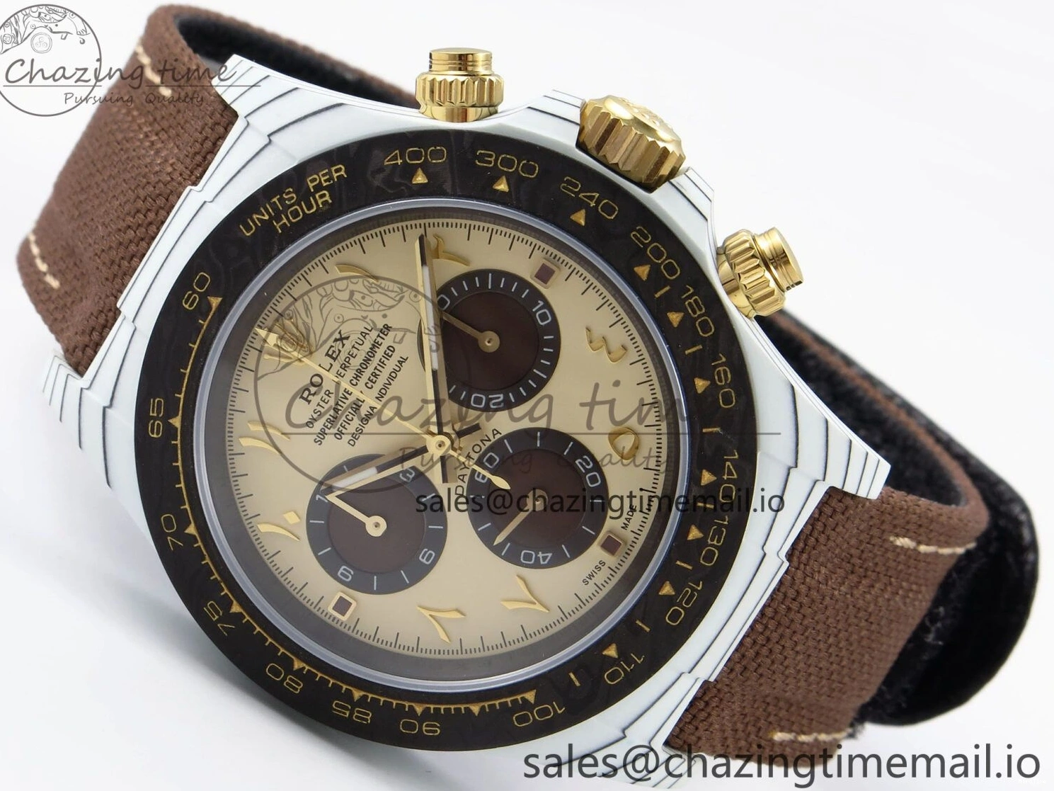 MiroTime 0118 Refined Daytona DIW “DESERT EAGLE”  White Carbon DIWF 1:1 Best Edition Cream Brown Dial on Brown Nylon Strap SH 1074